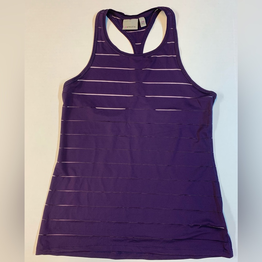 Athleta Chi High Neck Mesh Striped Racerback Tank Top Purple Womens Size XSP